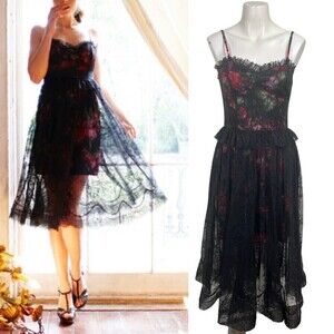 Pearl By Georgina Chapman Marchesa Lace Size 4 Floral Midi Romantic Gothic Dress